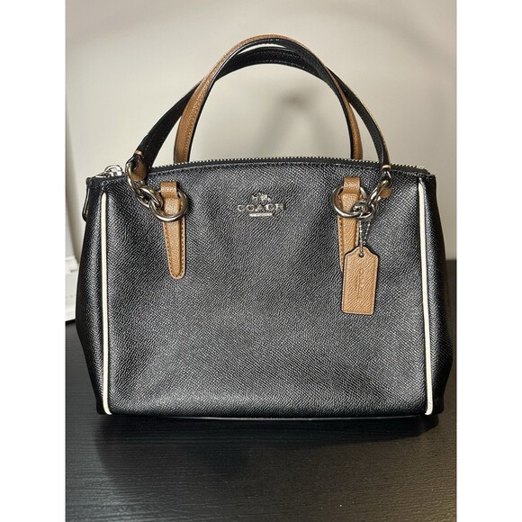 COACH Handbag Mini Christie Carryall Black Brown Leather Shoulderbag #1111 - Picture 1 of 16